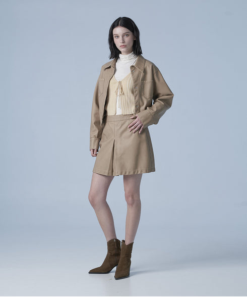 洗ったスリットレザーリードスカート(ベージュ)