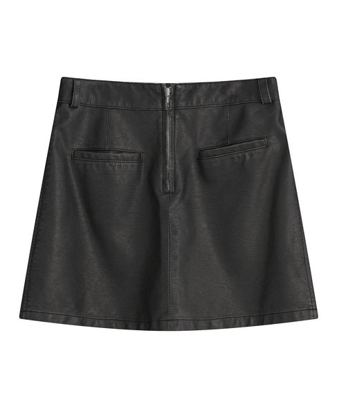 洗ったスリットレザーリードスカート(黒)