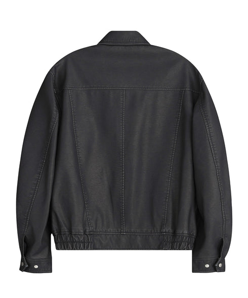 オーバーフィット洗浄された遺産ジャケット(黒)