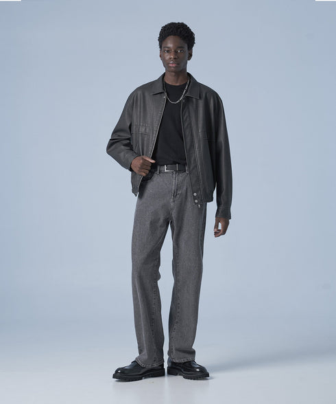 オーバーフィット洗浄された遺産ジャケット(黒)