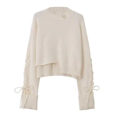 袖編み上げデザインニット