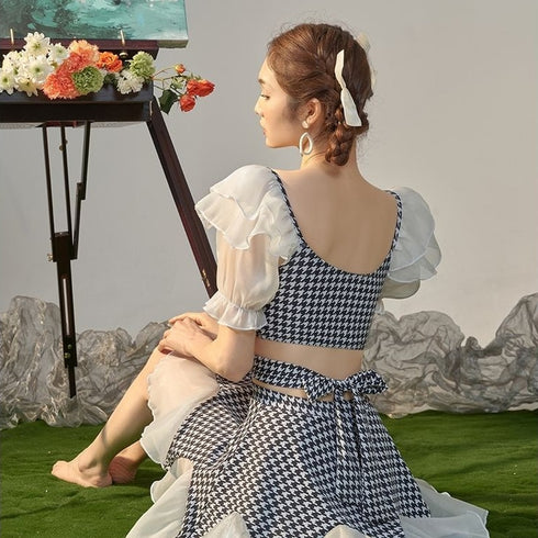 千鳥柄フリルスイムウェア