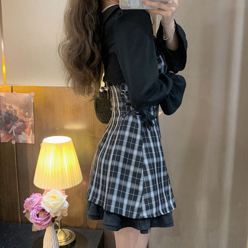 ブラックチェックワンピセット