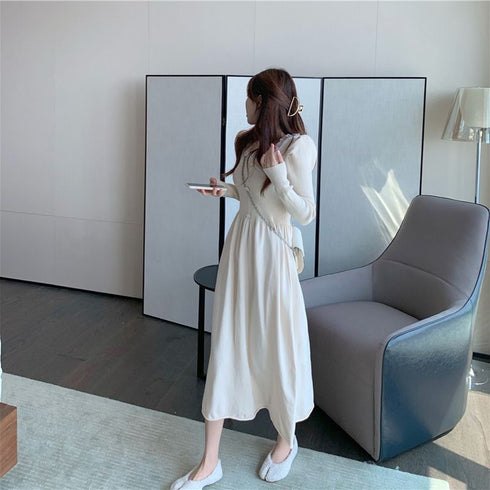 パールレースネックニットワンピース