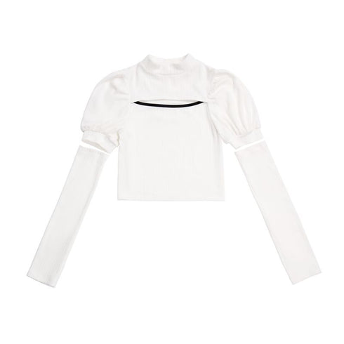 オープンデザインパフスリーブトップス