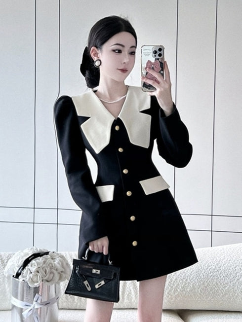 デザインカラーボタンワンピース