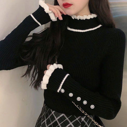 バイカラーフリルニット