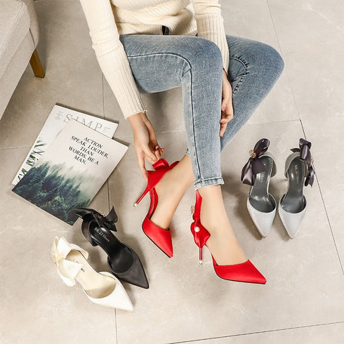 ピンヒールリボンデザインパンプス(ヒール10cm)