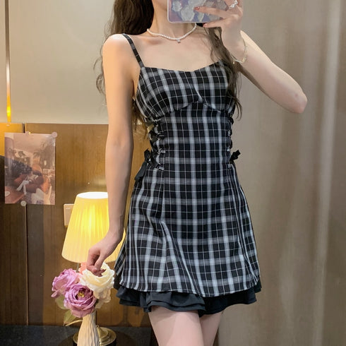 ブラックチェックワンピセット