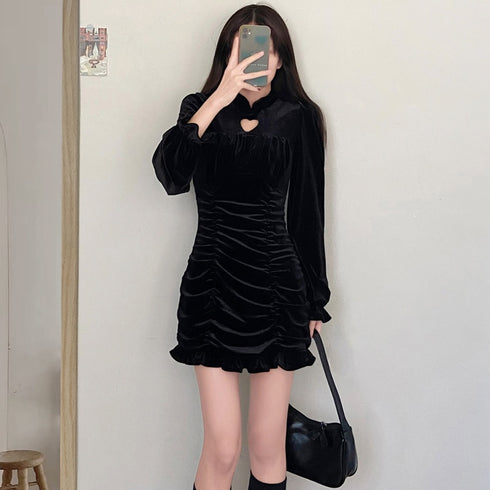 オープンハートベロアガールワンピース