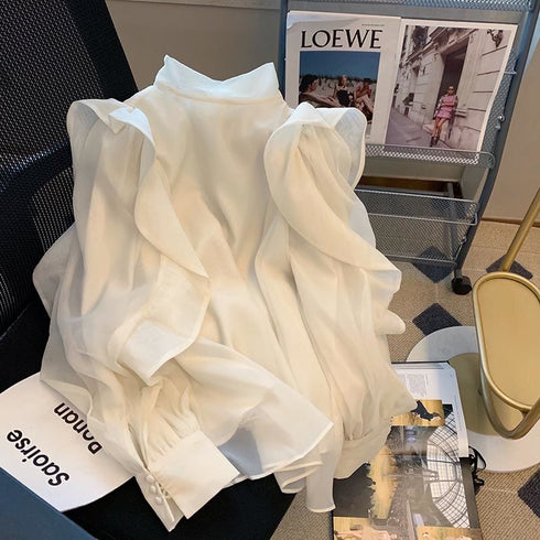 フリルスリーブシフォントップス