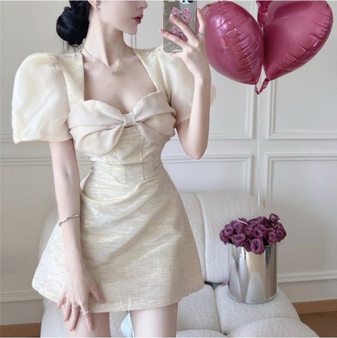 シフォンリボンクリームワンピ