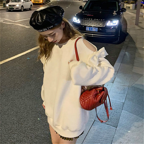 オープンショルダーリボンスウェット