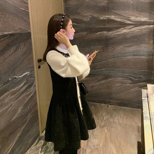 バイカラーぽわ袖ワンピ