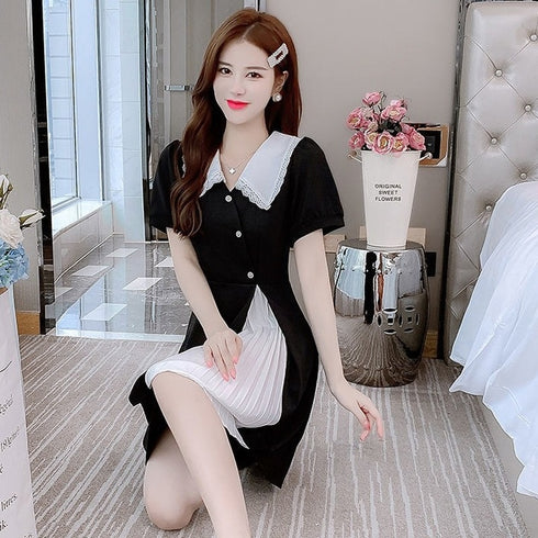 プリーツ切り替えバイカラーワンピ