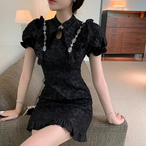 チャイナ半袖フリルワンピ