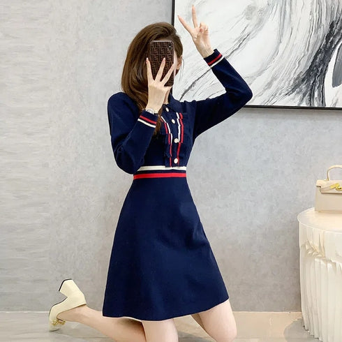 フリルライン長袖ワンピ