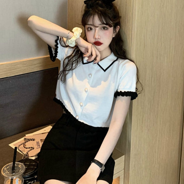 フレンチガーリーフリルトップス