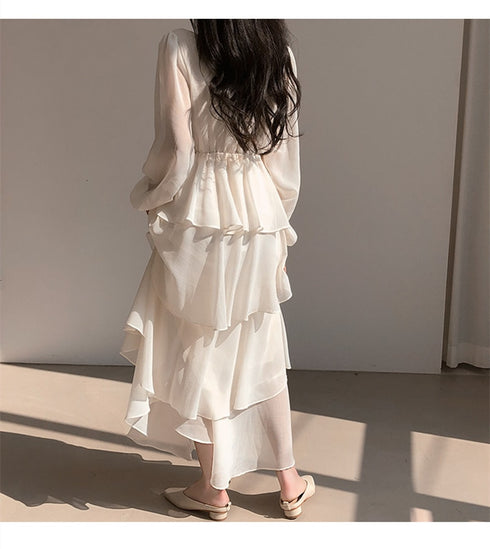 4段フリルシフォンワンピース