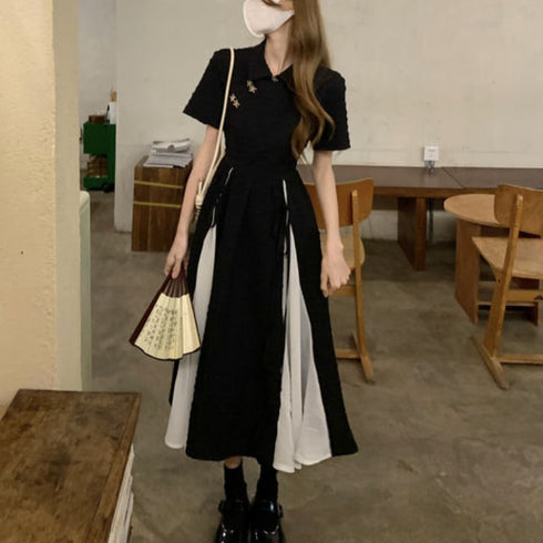 チャイナデザインモノクロワンピ