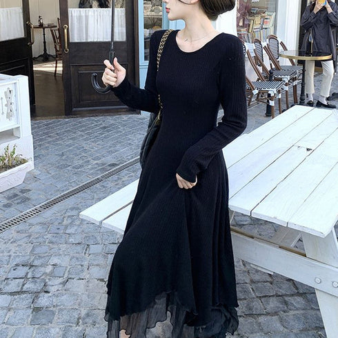 ロングニットチュールワンピ