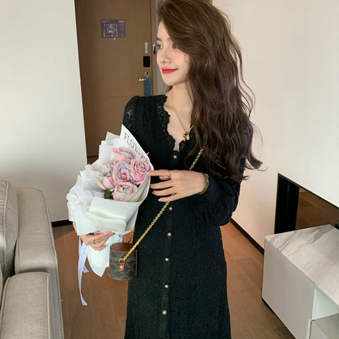 総レースフェミニンロングワンピ