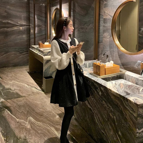 バイカラーぽわ袖ワンピ