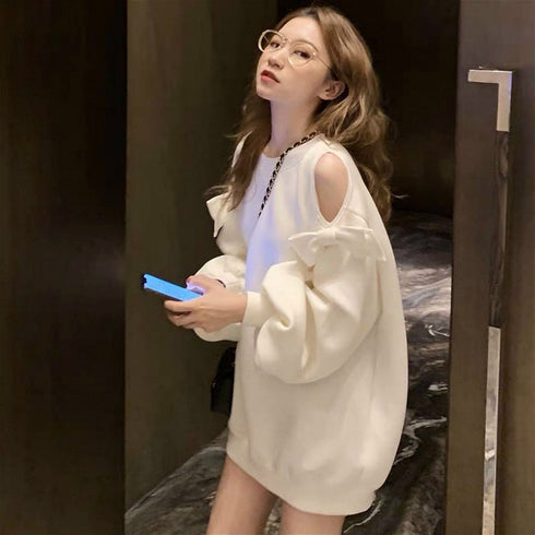 オープンショルダーリボンスウェット