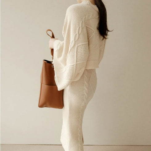 デザイン袖ニット&タイトスカートSET