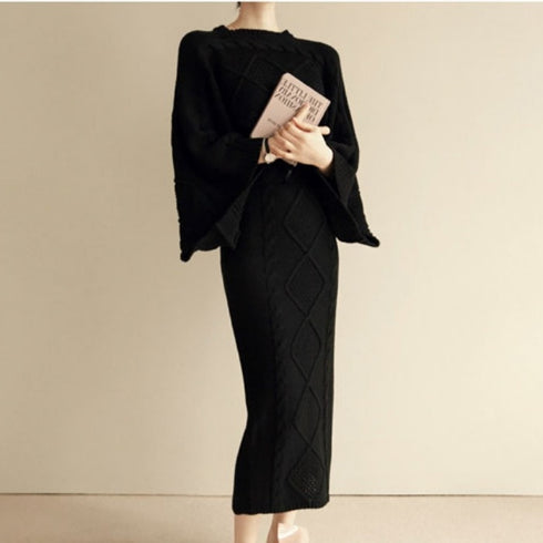 デザイン袖ニット&タイトスカートSET