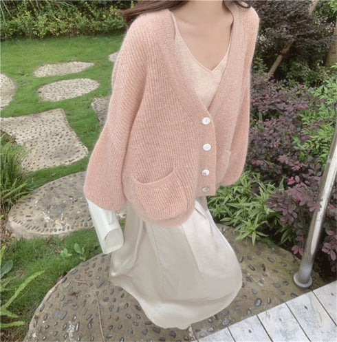 ぽわ袖もこもこくすみニット