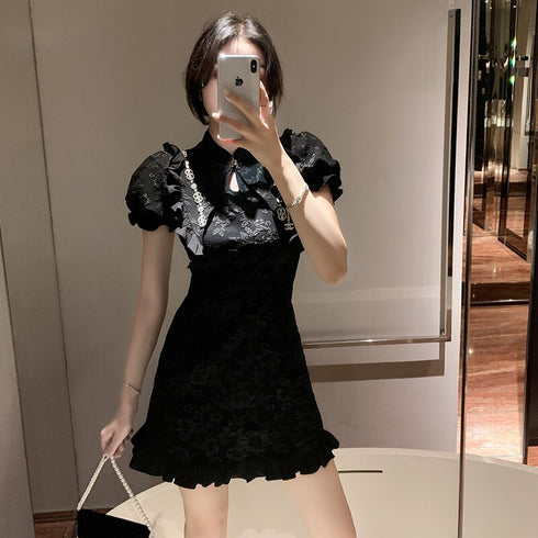 チャイナ半袖フリルワンピ