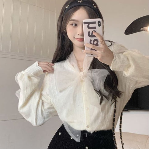 シアーリボンふわふわトップス