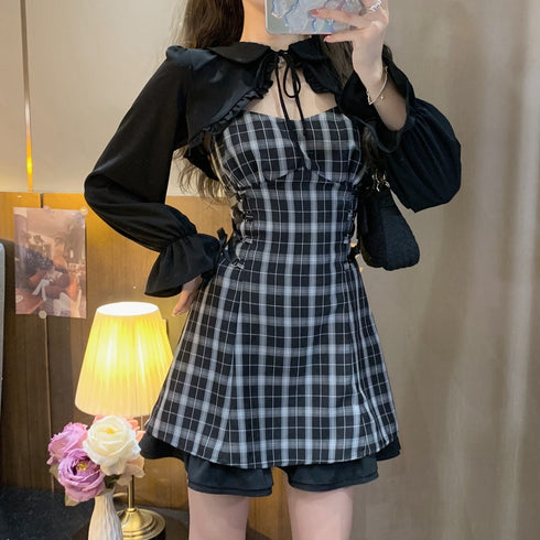 ブラックチェックワンピセット