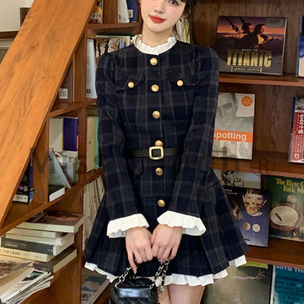 ゴールドボタン制服ワンピース