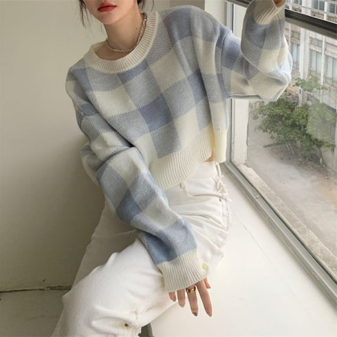 BIGチェックニット