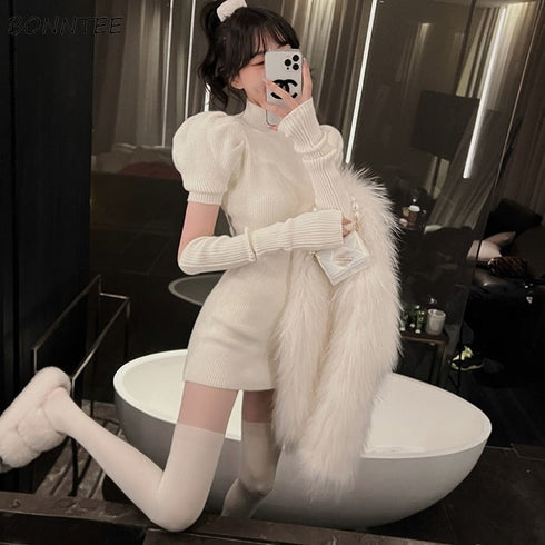 パフスリーブニットミニワンピ