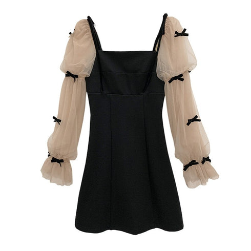 ブラックリボンミニ丈ワンピ