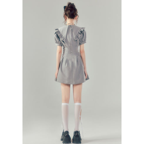 編み上げリボングレーワンピ