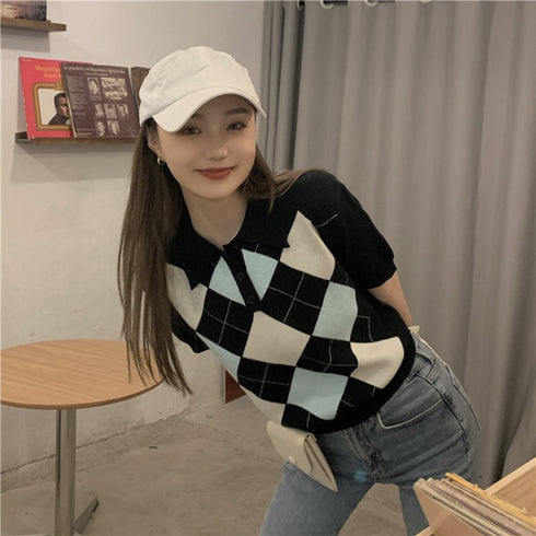 アーガイルトップス