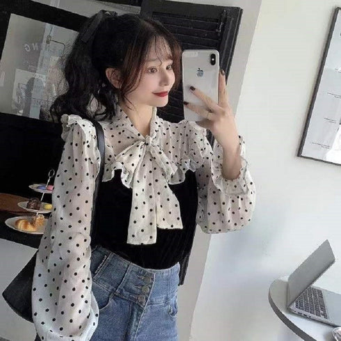 ドットフリルりぼんトップス