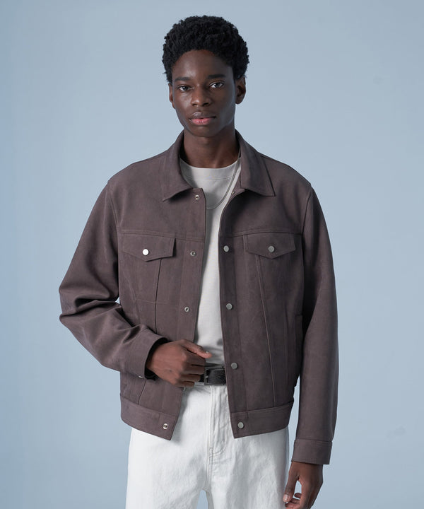 標準的なスエードトラッカージャケット(ダークブラウン)