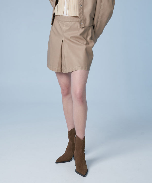 洗ったスリットレザーリードスカート(ベージュ)