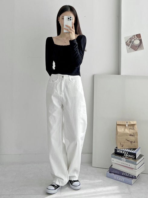 スクエアネックシンプルトップス