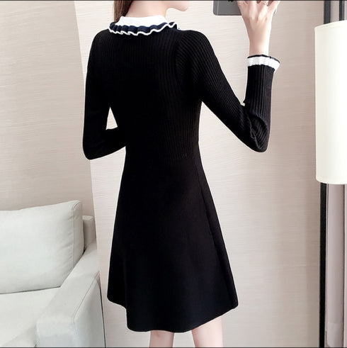 フリルバイカラーニットワンピ