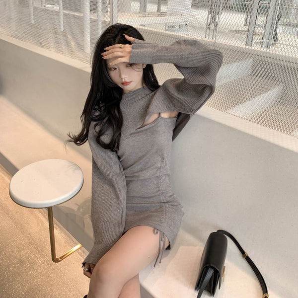 シャーリングミニ丈ニットセット