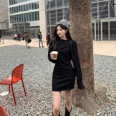 シャーリングミニ丈ニットセット