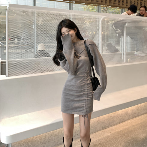 シャーリングミニ丈ニットセット