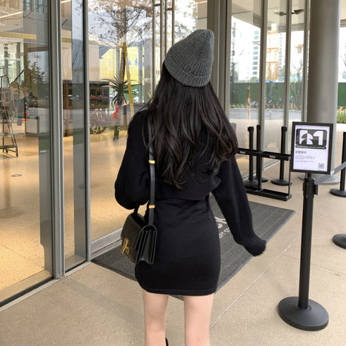 シャーリングミニ丈ニットセット