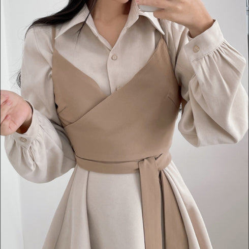 ウエストベストシャツワンピ